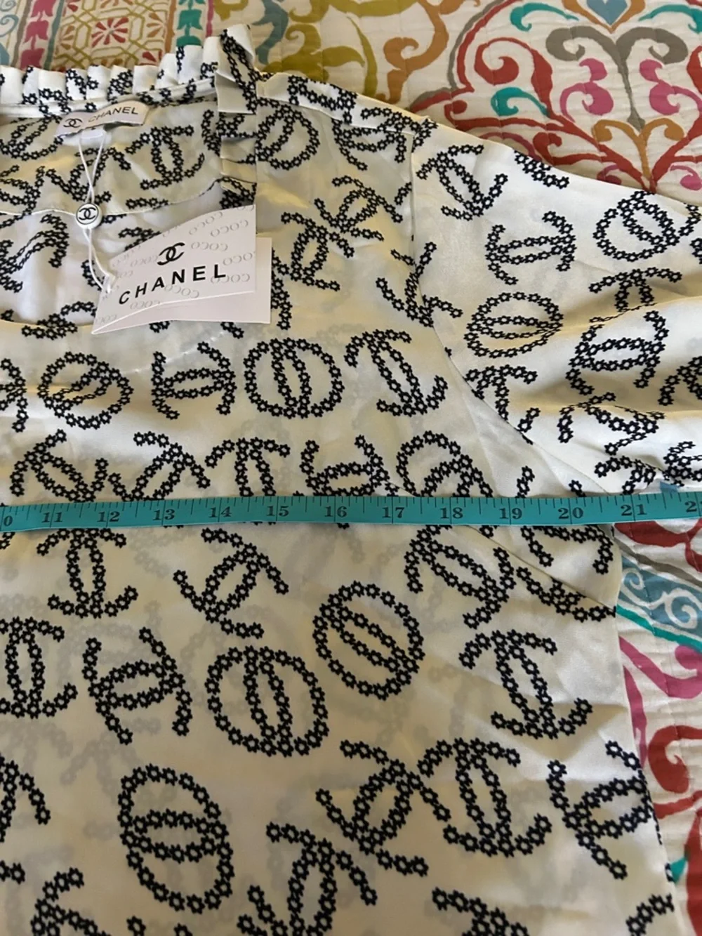 CHANEL Cream and Black CC Print Long Sleeve Top - Picture 11 of 14